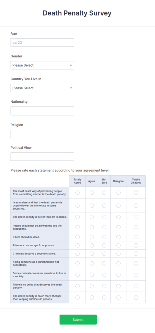 Death Penalty Survey Form Template