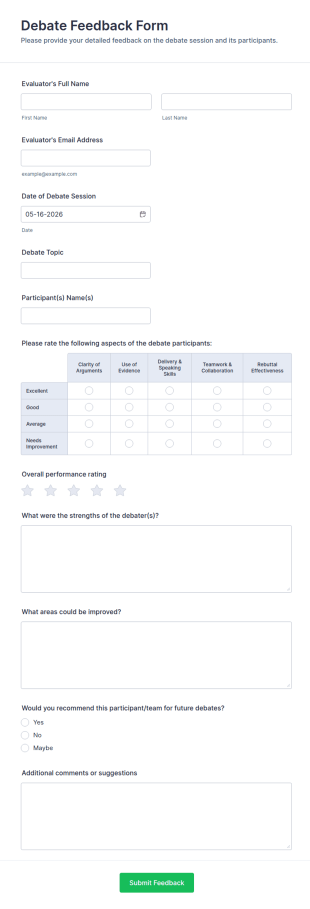 Debate Feedback Form Template