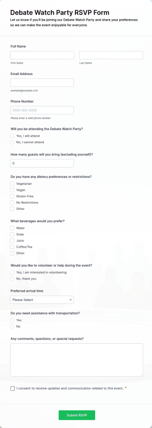 Debate Watch Party RSVP Form Template