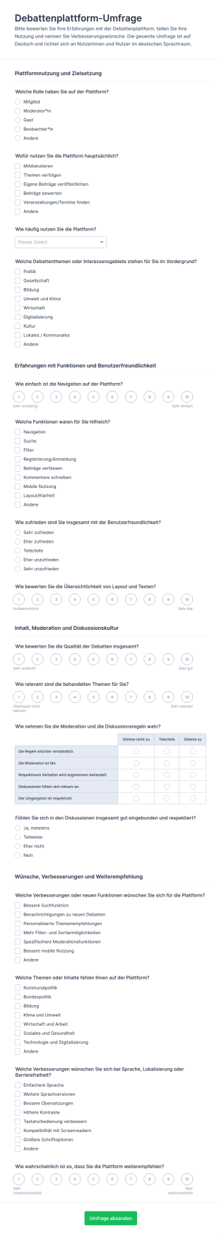 Debattenplattform Umfrage