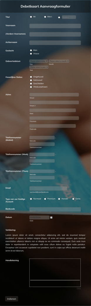 Debetkaart Aanvraagformulier Form Template