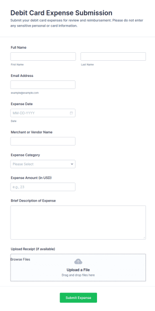 Debit Card Expense Submission Form Template