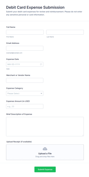 Debit Card Expense Submission Form Template