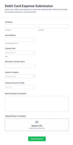 Debit Card Expense Submission Form Template