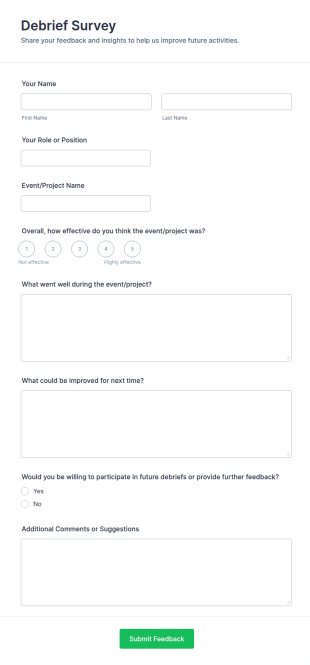 Debrief Survey Form Template