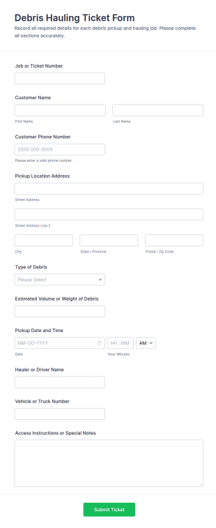 Debris Hauling Ticket Form Template