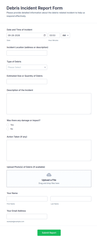Debris Incident Report Form Template