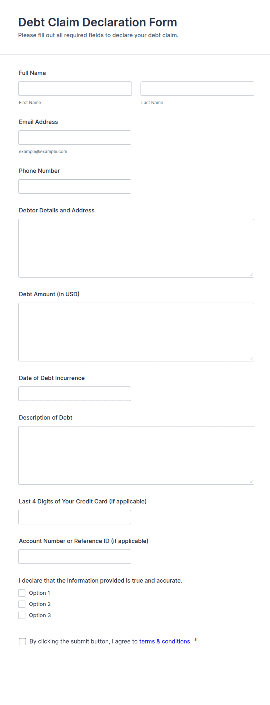 Debt Claim Declaration Form Template | Jotform
