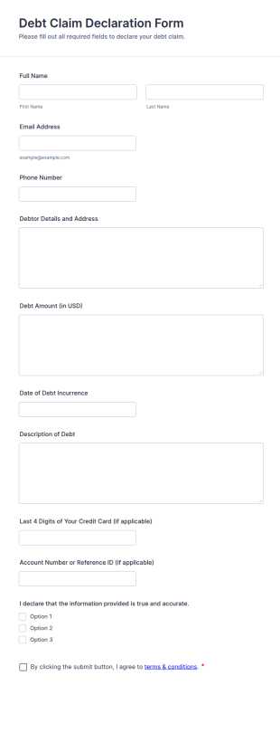 Debt Claim Declaration Form Template