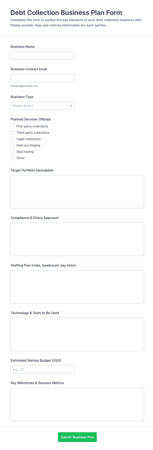 Debt Collection Business Plan Form Template