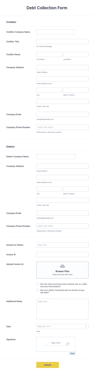 Debt Collection Form Template