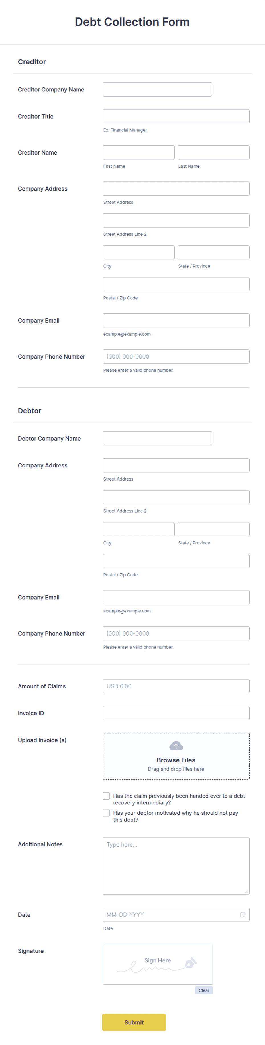 Debt Collection Form Template | Jotform