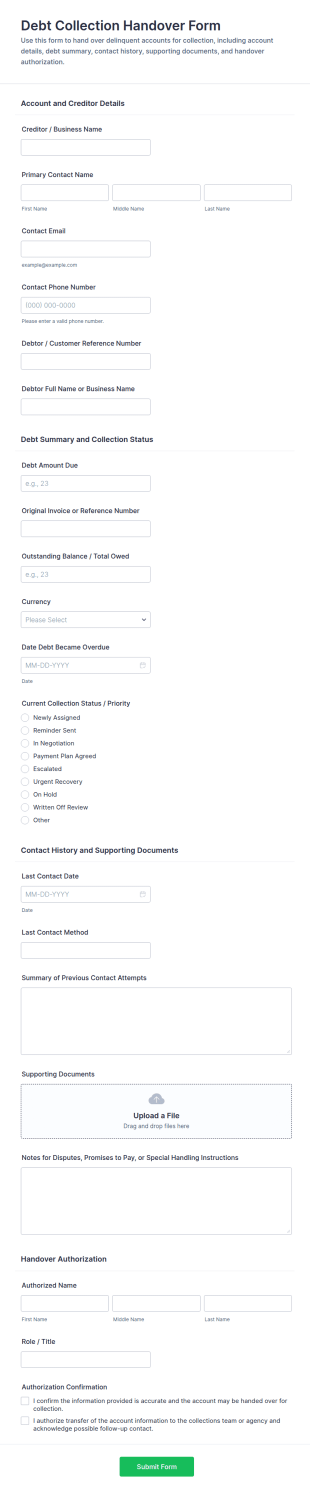 Debt Collection Handover Form Template