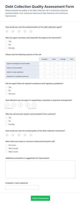 Debt Collection Quality Assessment Form Template