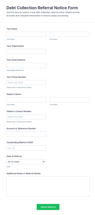Debt Collection Referral Notice Form Template