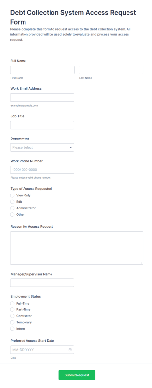 Debt Collection System Access Request Form Template