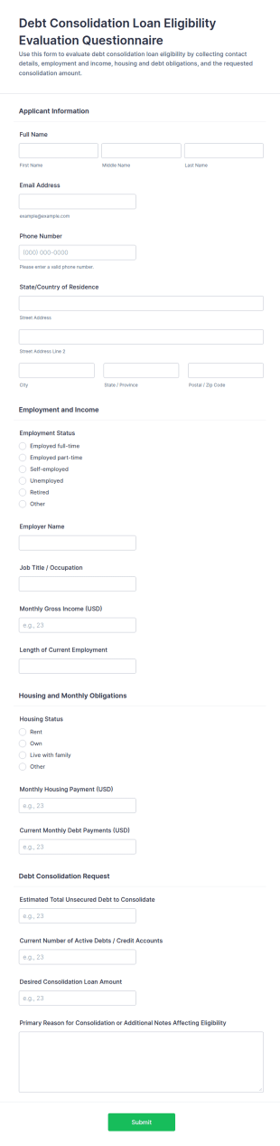 Debt Consolidation Loan Eligibility Evaluation Form Template