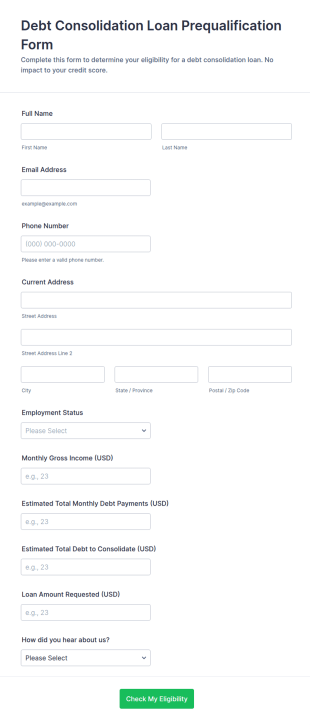 Debt Consolidation Loan Prequalification Form Template