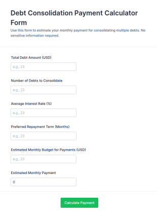 Debt Consolidation Payment Calculator Form Template