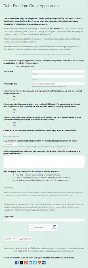 Debt Freedom Grant Application Form Template