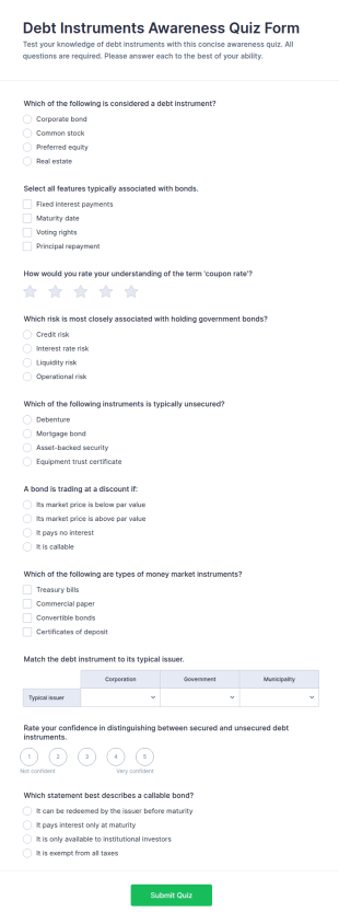 Debt Instruments Awareness Quiz Form Template