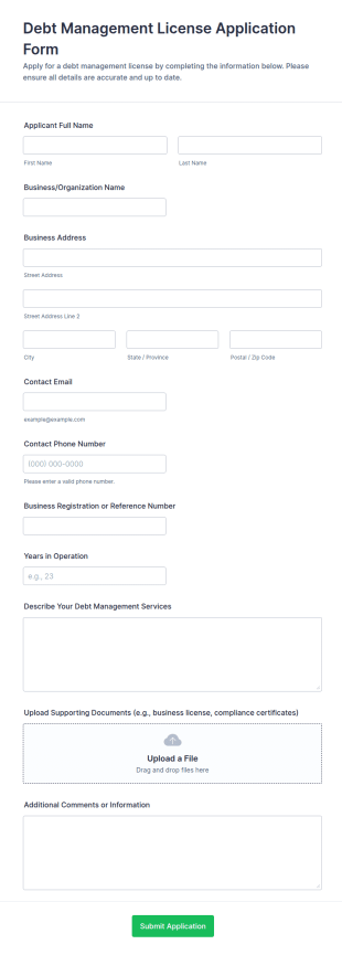 Debt Management License Application Form Template