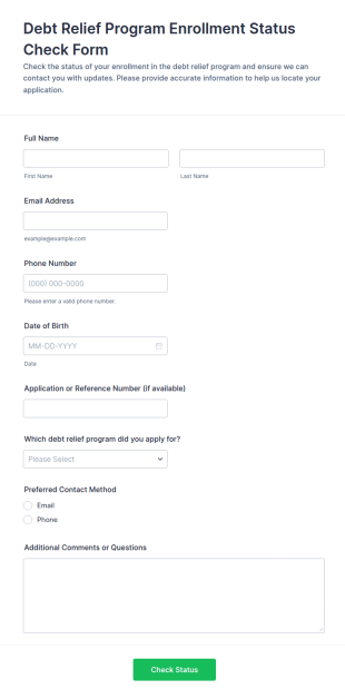 Debt Relief Program Enrollment Status Check Form Template