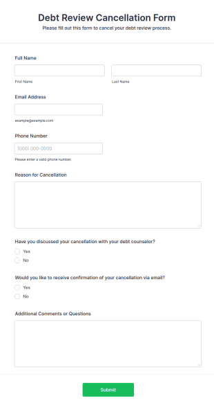 Debt Review Cancellation Form Template