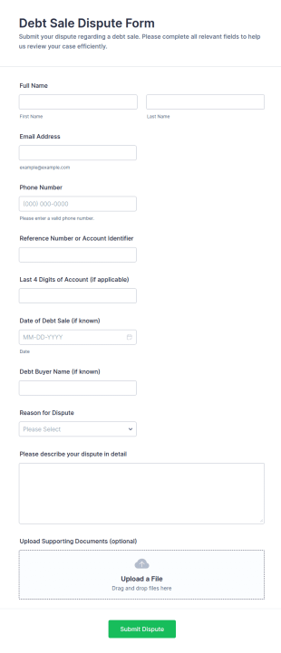 Debt Sale Dispute Form Template