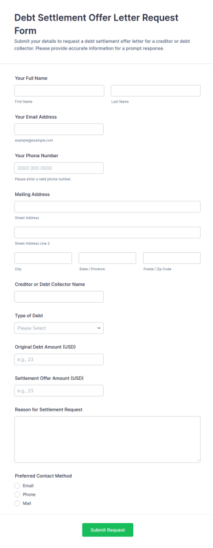 Debt Settlement Offer Letter Request Form Template