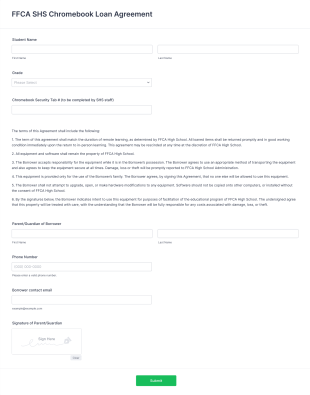 Dec Jan Online Learning Chromebook Loan Agreement Form Template