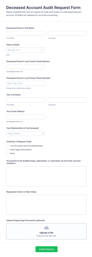 Deceased Account Audit Request Form Template