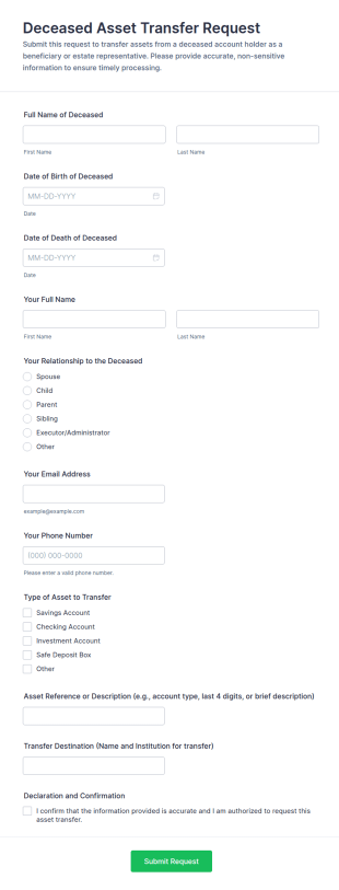 Deceased Asset Transfer Request Form Template