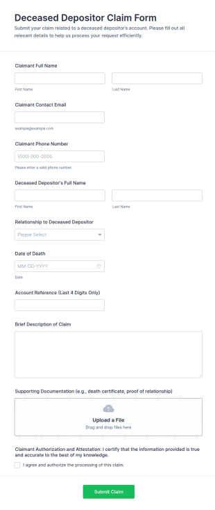 Deceased Depositor Claim Form Template