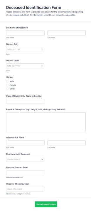 Deceased Identification Form Template