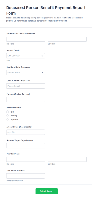 Deceased Person Benefit Payment Report Form Template
