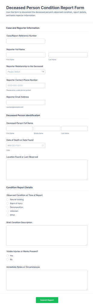 Deceased Person Condition Report Form Template