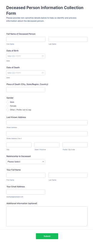 Deceased Person Information Form Template