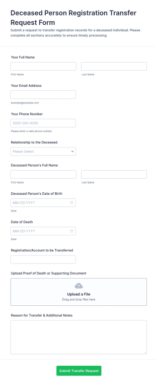 Deceased Person Registration Transfer Request Form Template
