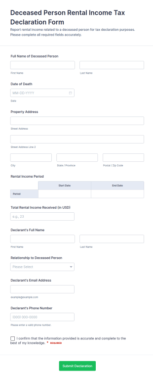 Deceased Person Rental Income Tax Declaration Form Template