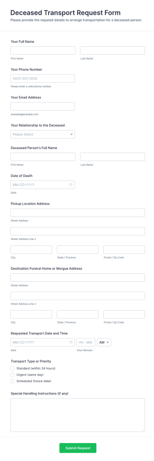 Deceased Transport Request Form Template