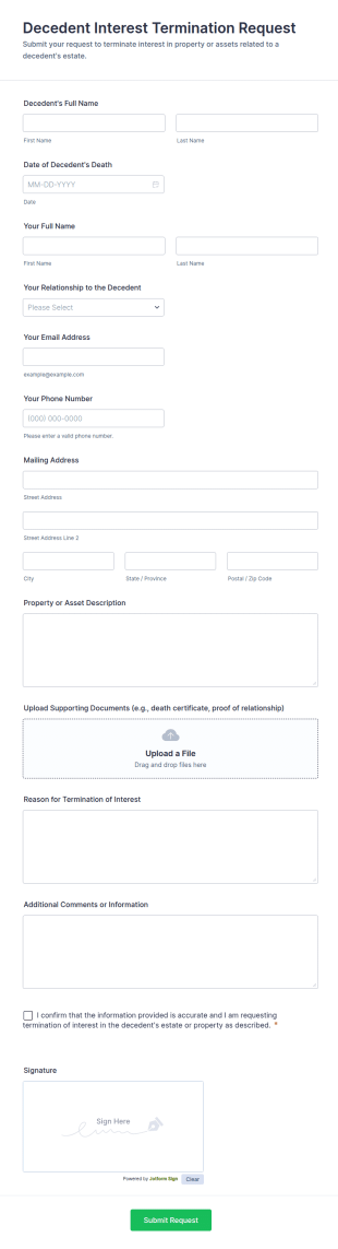 Decedent Interest Termination Request Form Template