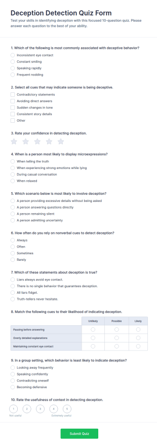Deception Detection Quiz Form Template