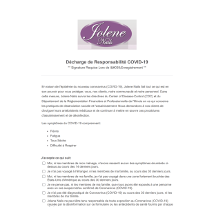 Décharge De Responsabilité COVID 19 Jolene Nails