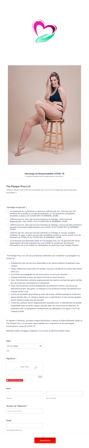 Décharge De Responsabilité COVID 19 Form Template