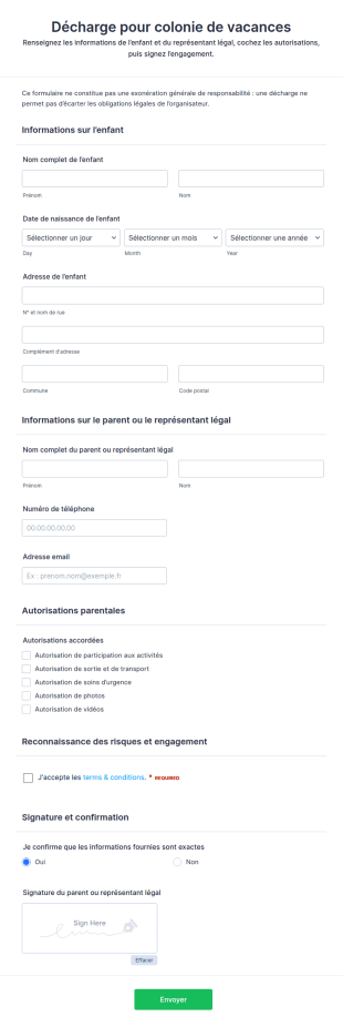 Décharge Pour Colonie De Vacances