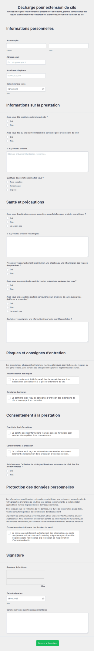 Décharge Pour Extension De Cils