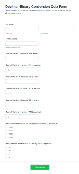 Decimal Binary Conversion Quiz Form Template