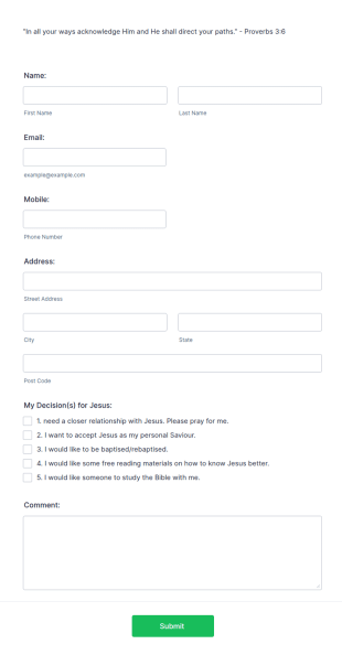 Decision For Jesus Form Template