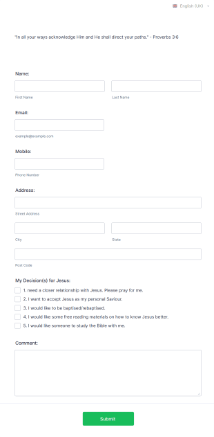 Decision For Jesus Form Template